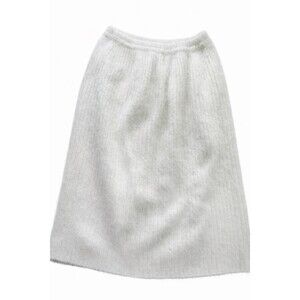 Ivory Fuzzy Knit Skirt Soft Ribbed A-Line Lined‎ Elastic Waist Winter Cozy Small